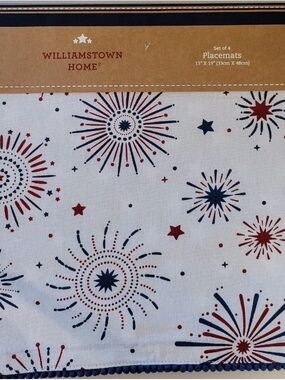 Williamstown 4 Pk Placemats Patriotic Fireworks Reversible Stars Red White Blue